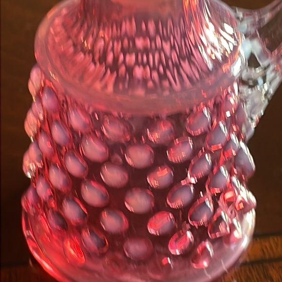 Fenton Cranberry opalescent hobnail oil cruet - Picture 3 of 13